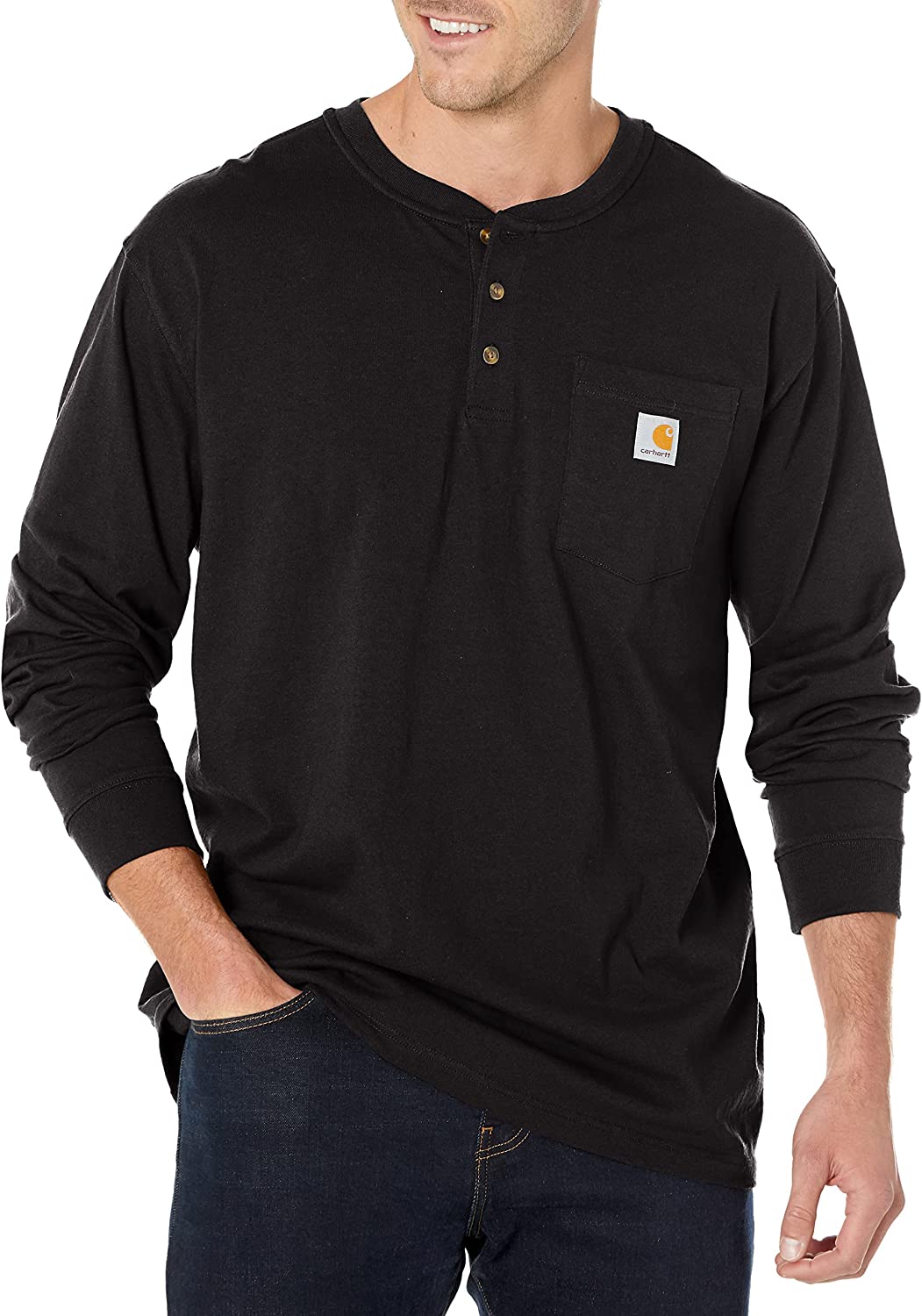 230816041301658_1 Carhartt Men's Loose Fit Heavyweight Long-Sleeve Pocket Henley T-Shirt - Image 1